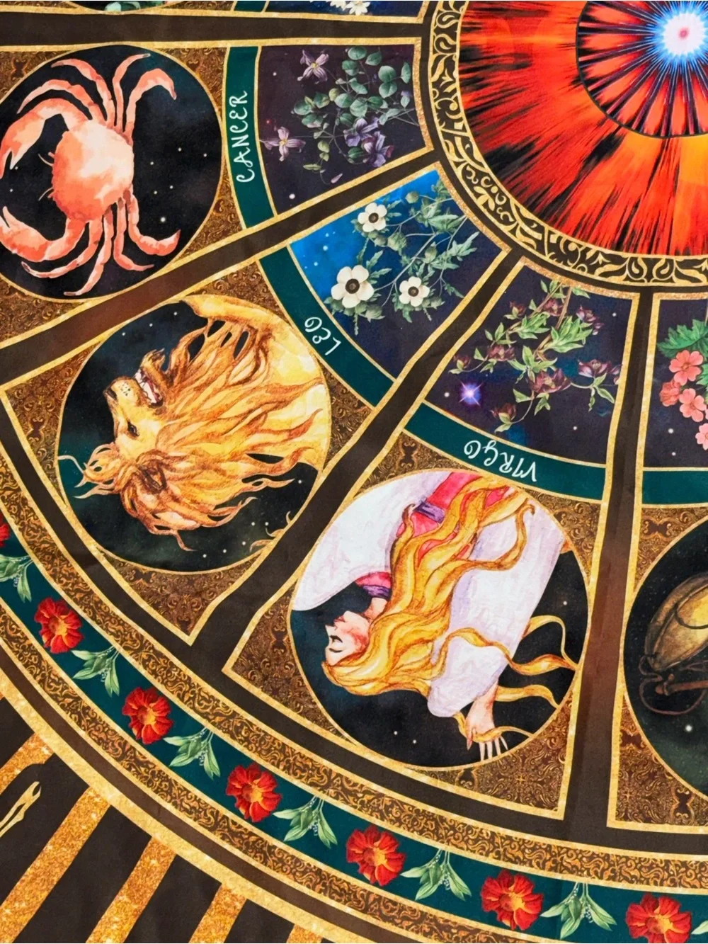 Gold and Black Zodiac Wheel Wall‎ Art tapestry artwork 50x58